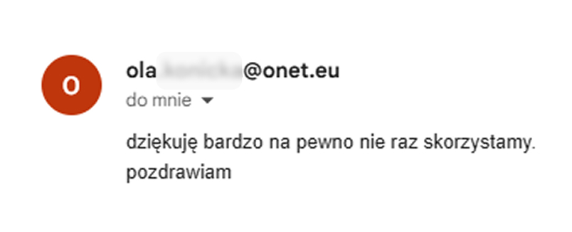 Opinia od Ola - dziękuję bardzo na pewno nie raz skorzystamy